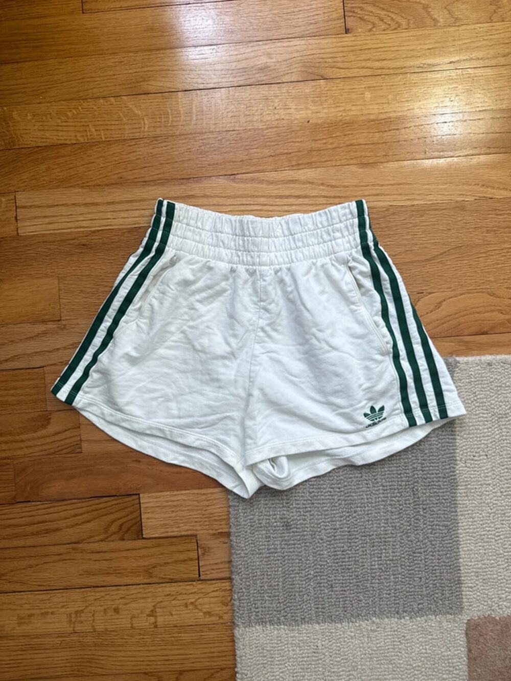 Adidas White green striped retro style high rise mini sweat shorts - XS